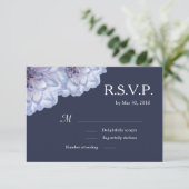 ダリアの花 ライラック ネイビーブルー 花のウェディング RSVP 招待状 (スタンド正面)