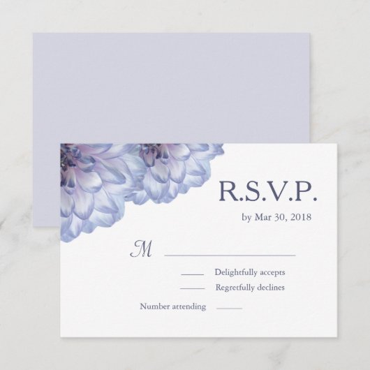 ダリアの花 ライラック 白 花の結婚式 RSVP 招待状 (正面/裏面)