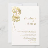 ダリアアートスケッチフェイク金ゴールドモダン秋の結婚式 招待状 (正面)