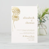 ダリアアートスケッチフェイク金ゴールドモダン秋の結婚式 招待状 (スタンド正面)