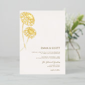 ダリアアートスケッチ金ゴールドモダン秋の結婚式金ゴールド 箔招待状 (立ち正面)