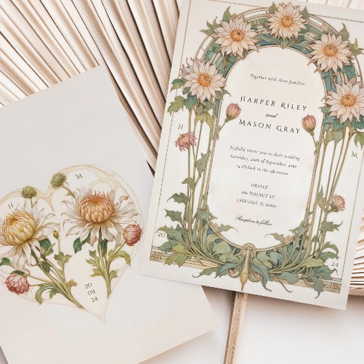 ダリアエレガントアールヌーボー結婚ズ 招待状