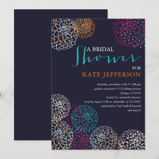 ダリアカラフルスブライダルシャワー 招待状 (正面/裏面)