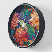 ダリアカラフルフローラタペストリー 壁時計 (傾斜)