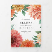 ダリアカラフルフローラメイソンJAR QRコード結婚ズ 三つ折り招待状 (カバー)