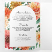 ダリアカラフルフローラメイソンJAR QRコード結婚ズ 三つ折り招待状 (内部最初)