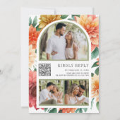 ダリアカラフルフローラメイソンJAR QRコード結婚ズ 招待状 (裏面)