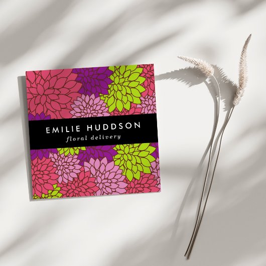 ダリアカラフル花、花屋、花屋 スクエア名刺