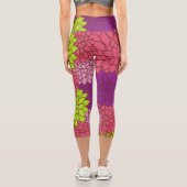 ダリアカラフル花、花、花柄 カプリレギンス (裏面)