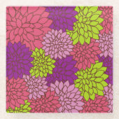 ダリアカラフル花、花、花柄 ガラスコースター (正面)