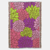 ダリアカラフル花、花、花柄 スローブランケット (正面縦)