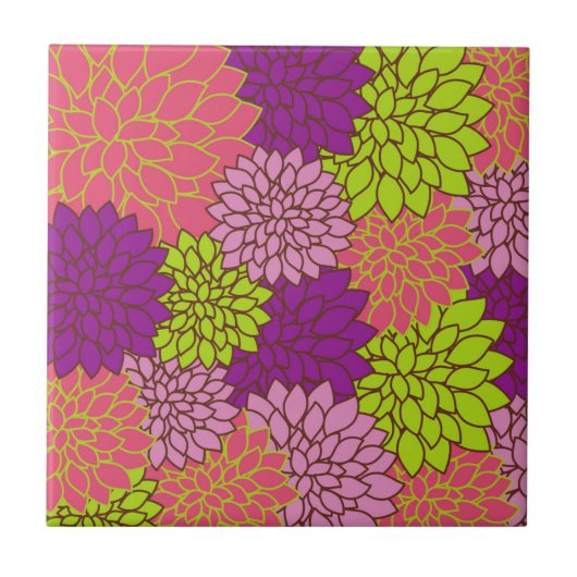 ダリアカラフル花、花、花柄 タイル (正面)