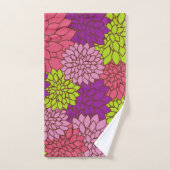ダリアカラフル花、花、花柄 バスタオルセット (ハンドタオル)