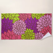 ダリアカラフル花、花、花柄 ビーチタオル (正面)