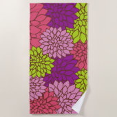 ダリアカラフル花、花、花柄 ビーチタオル (正面)