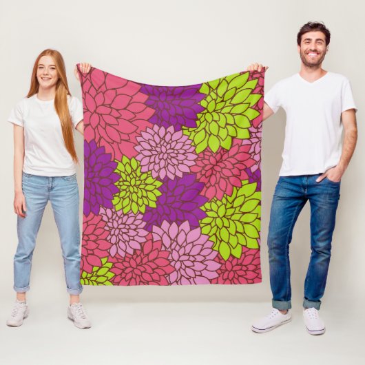 ダリアカラフル花、花、花柄 フリースブランケット (インサイチュ)