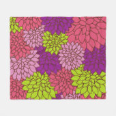 ダリアカラフル花、花、花柄 フリースブランケット (正面(横))