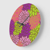 ダリアカラフル花、花、花柄 ラージ壁時計 (傾斜)