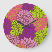 ダリアカラフル花、花、花柄 ラージ壁時計 (正面)