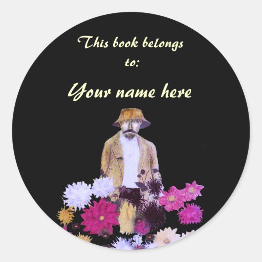 ダリアガーデナー蔵書票ステッカー ラウンドシール (正面)