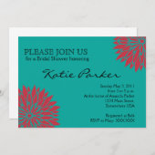 ダリアコーラル&ティール（緑がかった色）フラワー 招待状 (正面/裏面)