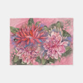 ダリアスの花ピンクの水の色パターン フリースブランケット (正面(横))