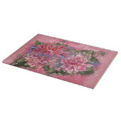 ダリアスの花ピンクの水色 カッティングボード (角)