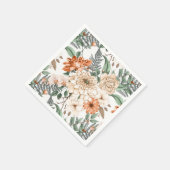 ダリアスデイジーシダ緑の桃の白ロマンチック スタンダードカクテルナプキン (角)