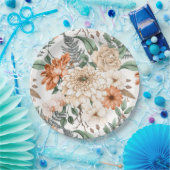 ダリアスデイジーシダ緑の桃の白ロマンチック ペーパープレート (パーティー)