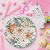 ダリアスデイジーシダ緑の桃の白ロマンチック ペーパープレート (パーティー)