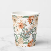 ダリアスデイジーシダ緑の桃の白ロマンチック 紙コップ (正面)