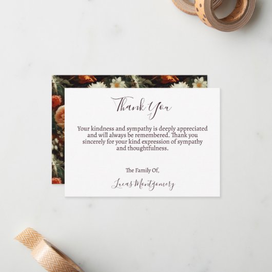 ダリアス葬儀花ありがとう、悔やみや弔慰 ノートカード (正面/裏面インサイチュ)