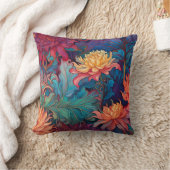 ダリアタペストリーレッドブルーグリーン金ゴールド装飾用クッション クッション (ブランケット)