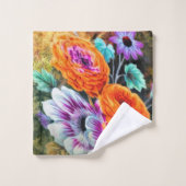 ダリアデイジーガーデンフローラグリーン金ゴールドオレンジ バスタオルセット (ウォッシュタオル)