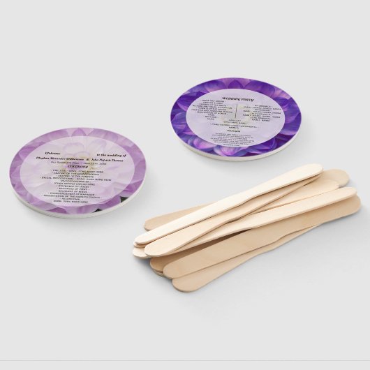 ダリアパープルラベンダーフローラ結婚式 プログラム ハンドファン (組立なし)