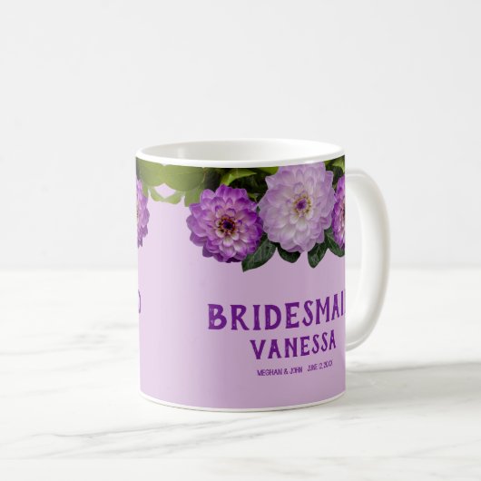 ダリアパープルラベンダー結婚フローラの花嫁 コーヒーマグカップ (正面右)