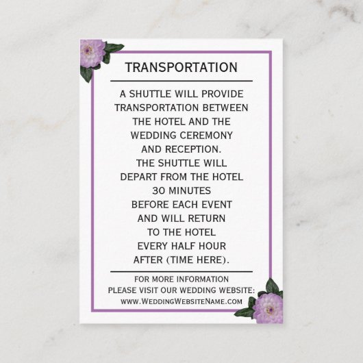 ダリアパープルラベンダー結婚フローラ詳細 エンクロージャーカード (裏面)