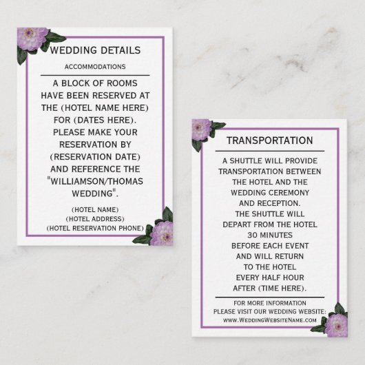 ダリアパープルラベンダー結婚フローラ詳細 エンクロージャーカード (正面/裏面)