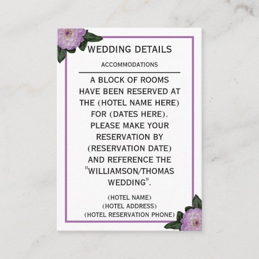 ダリアパープルラベンダー結婚フローラ詳細 エンクロージャーカード (正面)