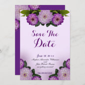 ダリアパープルラベンダー薄紫フローラ保存日付 招待状 (正面/裏面)