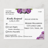 ダリアパープルラベンダー薄紫フローラ結婚式RSVP ポストカード (裏面)