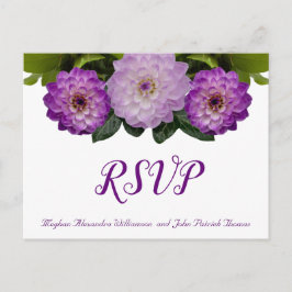 ダリアパープルラベンダー薄紫フローラ結婚式RSVP ポストカード