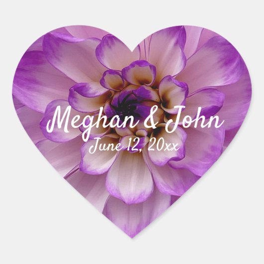ダリアパープルラベンダー薄紫結婚フローラ ハートシール (正面)