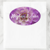 ダリアパープルラベンダー薄紫結婚フローラ 楕円形シール (バッグ)