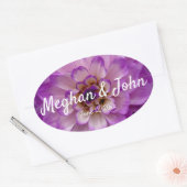 ダリアパープルラベンダー薄紫結婚フローラ 楕円形シール (封筒)