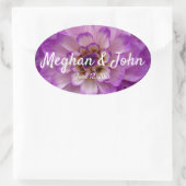 ダリアパープルラベンダー薄紫結婚フローラ 楕円形シール (バッグ)