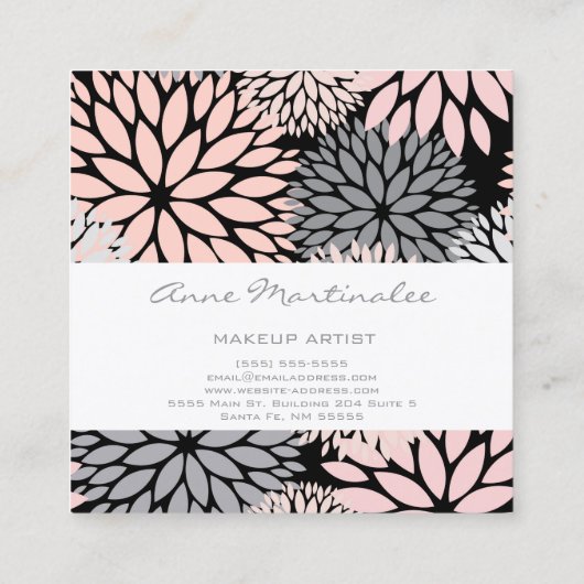 ダリアピンクグレーブラックメイクアップアーティストスクエアブシン スクエア名刺 (裏面)