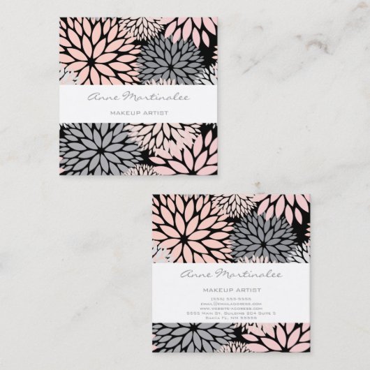 ダリアピンクグレーブラックメイクアップアーティストスクエアブシン スクエア名刺 (正面/裏面)