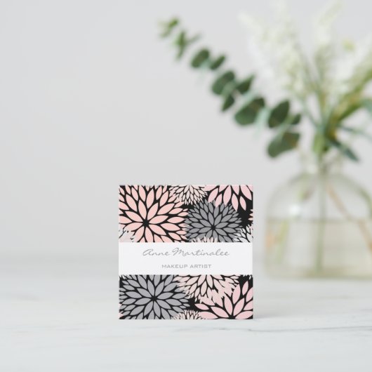 ダリアピンクグレーブラックメイクアップアーティストスクエアブシン スクエア名刺 (スタンド正面)