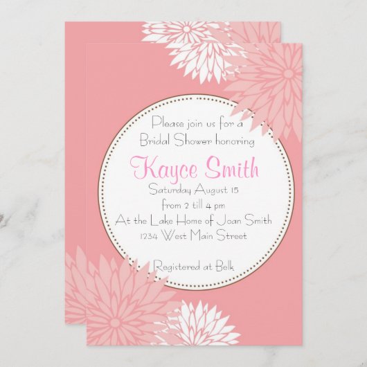 ダリアピンクフラワー招待状 招待状 (正面/裏面)